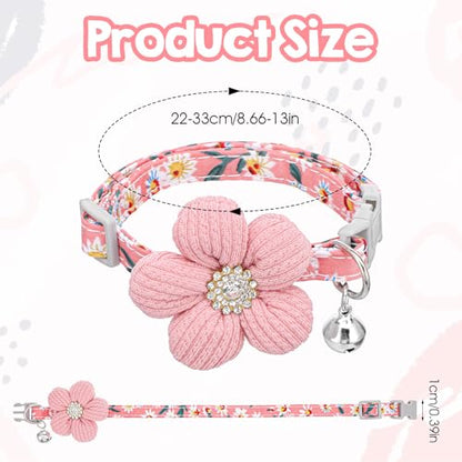 Small Dog Collar with Flower, Puppy Collar for Girl Dog Collars for Small Dogs Cute Collars with Bell, Adjustable Length Neckband (Pink)