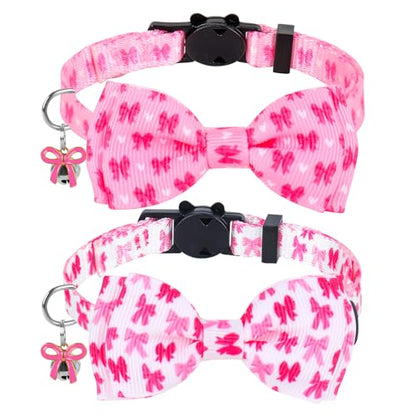 JarThenaAMCS 2Pcs Pink Bow Cat Collar Cute Coquette Bowtie Collar with Breakaway Bell Bowknot Adjustable Kitten Collars for Girl Boy Cat Small Pet - style: bow