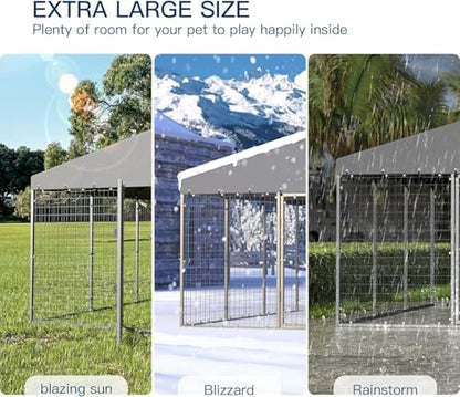 Kullavik 10x10x6 FT Large Outdoor Dog Kennel,Anti-Rust Galvanized Steel Dog Pen with Double Locks,Heavy Duty Dog Enclosure Fence with UV & Water Resistant Roof Cover for Outside - size: 118"L x 118"W x 70.9"H