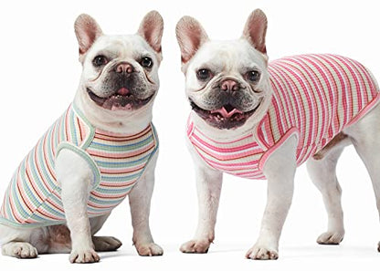 Dog Shirts Vest Cotton Striped T-Shirt, Sleeveless Stretchy Pet Clothes for Small Dogs, 2-Pack Soft Breathable Puppy Tank Top Cat Tee (XX-Large, Pink,Rose) - color: Pink,Rose, size: XX-Large