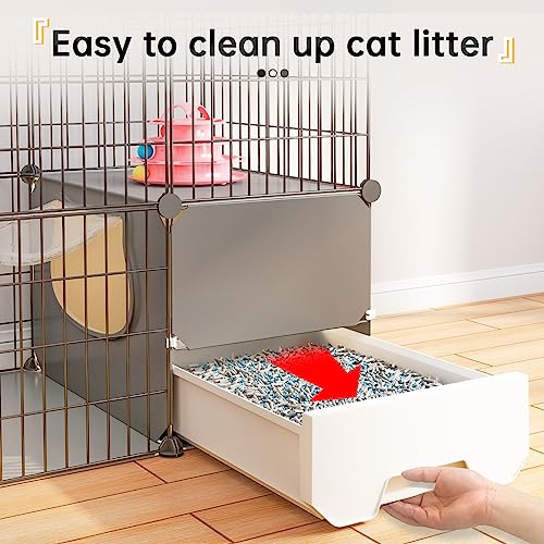 Oneluck Large Cat Cage with Litter Box, 4-Tier DIY Enclosures Detachable Metal Wire Kennel Indoor Crate Large Exercise Place Ideal for 1-2 Cats (41.3" L x 17.8" W x 55.1" H)