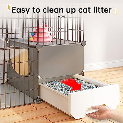 Oneluck Large Cat Cage with Litter Box, 4-Tier DIY Enclosures Detachable Metal Wire Kennel Indoor Crate Large Exercise Place Ideal for 1-2 Cats (41.3" L x 17.8" W x 55.1" H)