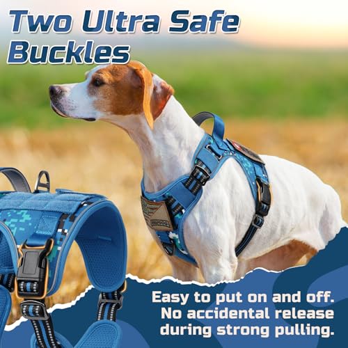 rabbitgoo Tactical Dog Harness Medium Sized Dog, No Pull Military Service Vest with Handle & Molle, Easy Control for Training Walking, Adjustable Reflective Straps, Blue Camo, M - color: Blue Camo, size: Medium