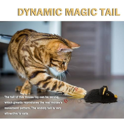 Cat Toys Squeaky Rechargeable Moving Mouse with Dynamic Magic Tail, Automatic Self Play Cat Toy for Indoor Kittens (Black) - color: Inky Black