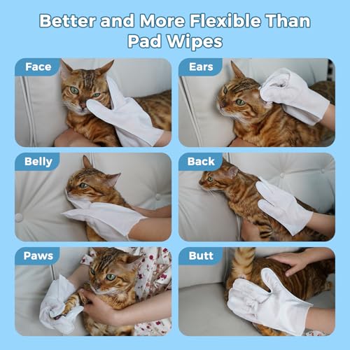 Vannon Extra Thick Pet Bathing Wipes for Dogs & Cats, Cleaning & Odor-Controlling Grooming Gloves, Nourish Fur Glove Wipes for Daily Care and Traveling, Rinse Free, Unscented, 2 Pack, 12 PCS - size: 2pack