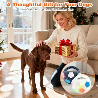 The Mellow Dog Calming Ball with Handle, Strong and Durable Interactive Football Shape Balls, Dogs Football Toy for Water Play,Training & Outdoor Games (With Squeaky Tennis Ball Inside) (White)