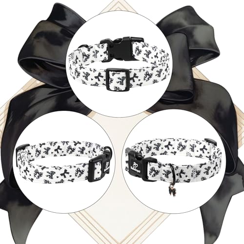 Girl Dog Collar Black Bow Dog Collars for Puppy Small Dogs - Lightweight Adjustable Chic Sweet Spring Female Dogs Everyday Collars with Safety Buckle XS - color: Black Bow, size: XS