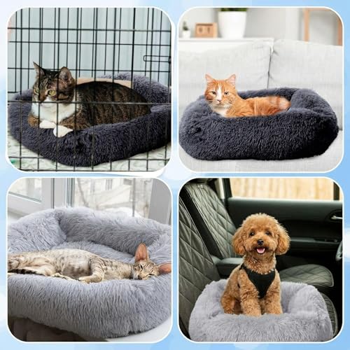 2-Pack Small Calming Dog & Cat Bed Anti Anxiety Fluffy Plush Pet Beds with Anti-Slip Bottom Machine Washable Interchangeable Pet Bed for Kittens & Puppies(Gray Series,21x16.5 Inch) - color: Gray Series