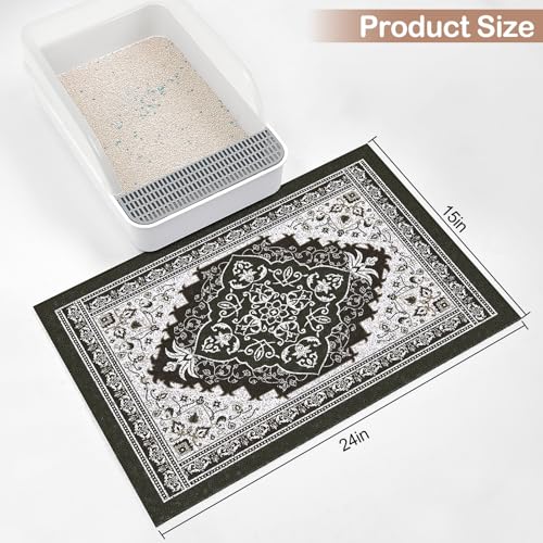 Glittme Cat Litter Mat with Non-Slip Bottom Litter Box Mat 24"X15" Litter Trapping Mat Easy to Clean Washable Cat Food Mat for Kitty,S - color: Black, size: 24"x15"