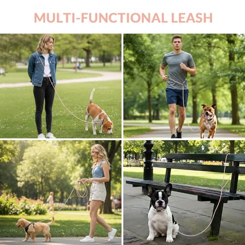 8.2ft Hands Free Dog Leash,Versatile Waist & Crossbody Lead for Medium Dogs,Waterproof & Adjustable for Running Jogging Walking, 360° Swivel Metal Buckle (Pink) - color: Pink