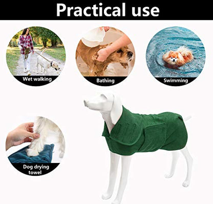 Geyecete Dog Drying Coat -Dry Fast Dog Bag - Dog Bathrobe Towel - Microfibre Fast Drying Super Absorbent Pet Dog Cat Bath Robe Towel,Luxuriously Soft-Green-S - color: Green, size: Small