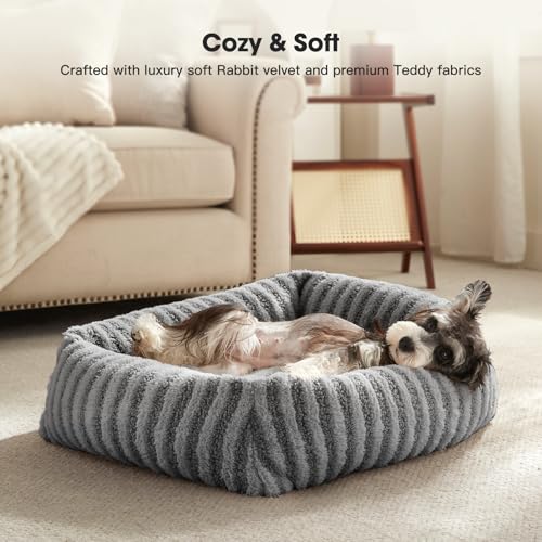 MIXJOY Medium Dog Beds for Medium Sized Dog, Calming Warming Pet Beds, Washable Dogs Bed with Removable Cover, Rectangle Pet Bed with Non-Slip Bottom, 25"x21"x7", Grey - color: Grey, size: S Plus(25"Lx21"Wx7"Th)