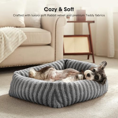 MIXJOY Dog Bed Medium Size Dog, Washable Medium Dogs Bed with Removable Cover, Soft Rectangle Doggy Ded Fluffy Plush Faux Fur Pet Bed with Anti-Slip Bottom, 30"x24"x8", Grey - color: Grey, size: M(30"Lx24"Wx8"Th)