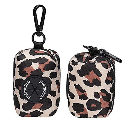 Dog Poop Bag Holder Leash Attachment, Waste Bag Dispenser Zippered Pouch, Fits Any Leash, Includes Free Roll of Bags, 2 Pack - Leopard - color: Leopard