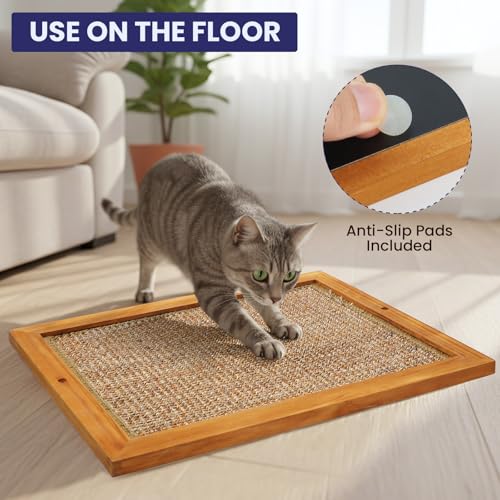 Large Sisal Cats Wall Scratcher, Floor or Wall Mounted Cat Scratching Mat, Durable cat Scratch Pads for Indoor Cats, Framed Sisal Scratch Pad Mat, Wall Cat Scratching Post for Furniture Protector - size: Extra Large