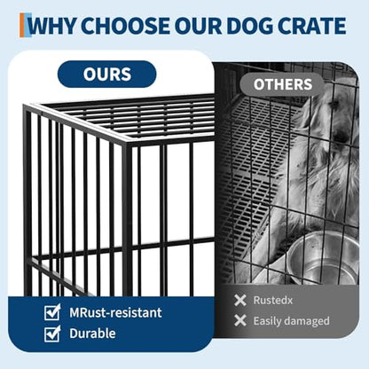 48 Inch Dog Crate for Large Sized Dogs, Heavy Duty Stainless Steel Indoor Kennel Escape Proof with Wheels and Removable Tray, Extra Large XL XXL Indestructible Dog Cage Stackable for High Anxiety Dogs - size: 48 inch