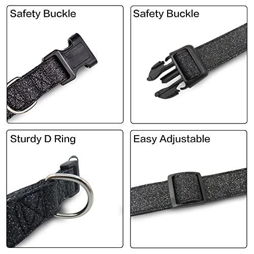 TDTOK Glittering Basic Dog Collar, Comfy & Durable Bling Dog Collar for Small Medium Large Dogs with Eco-Friendly Plastic Buckle, Adjustable Stylish Nylon Dog Collars, Fit Necks: 9.8-22.4’’ - color: Black, size: L