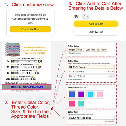 Reflective Personalized Dog Collars - Custom Dog Collar Embroidered with Name and Phone Number for Boy and Girl Dogs,Adjustable for Puppy Small Medium Large Dogs - color: Polyester