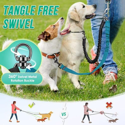 3-in-1 Double Dog Leash for Two Dogs, Adjustable Dual Leash with 360° Swivel & Bungee Shock Absorption, No-Tangle Reflective Coupler,for Walking, Running, Training (Black + Blue) - color: black + blue