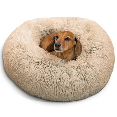 Best Friends by Sheri The Original Calming Donut Dog Bed for Small Dogs up to 25 lbs, Shag Faux Fur, Taupe, 23" x 23" - color: Taupe Shag, size: Small