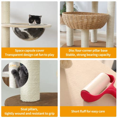 Modern Cat Tree Tower for Large Cats, Real Natural Sisal Luxury Cat Condo, Manual Hand Woven Wood Cat Tower, Indoor Cat Scratching Tree, New Cat Condo Lover Gift - color: Cat Tree Y818