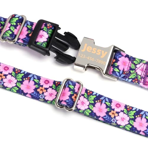 Personalized Custom Customized Martingale Dog Collars with Engraved ID Name Plate Phone Number for Puppy X-Small Small Medium Large X-Large Boy Girl Dogs