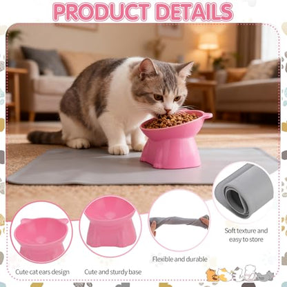 Elevated Cat Bowls 15° Raised Cat Bowl with Silicone Mat Whisker Friendly Anti Vomiting Cats Elevated Food and Water Bowls for Indoor Cats Kittens, Multicolor - color: Pink, Grey, White