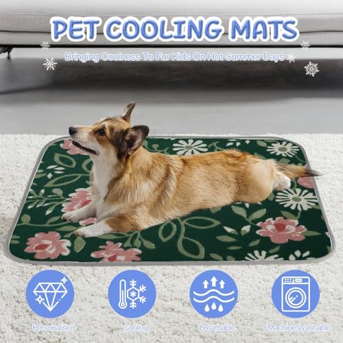 Dog Cooling Blanket Ice Silk Cooling Gel Mat for Dogs Garden Flowers Dog Bed Washable Pet Pad 28" X22" Cool Mats for Dogs Blanket Crate, Bed, Indoor& Outdoor Floor, Car Seats