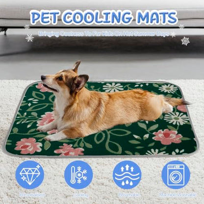 Dog Cooling Blanket Ice Silk Cooling Gel Mat for Dogs Garden Flowers Dog Bed Washable Pet Pad 28" X22" Cool Mats for Dogs Blanket Crate, Bed, Indoor& Outdoor Floor, Car Seats