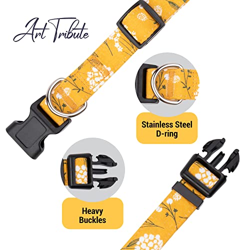 Dog Collar for Small Medium & Large Dogs - Heavy Duty Cotton, Long Lasting, Adjustable, Strong and Durable and Puppy Quick Release Buckle - Yellow Collar - color: Yellow Spring, size: Large