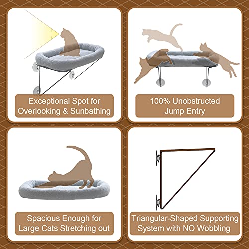Zakkart Cat Window Perch - 100% Metal Supported from Below - Comes with Warm Spacious Pet Bed - Cat Window Hammock for Large Cats & Kittens - for Sunbathing, Napping & Overlooking (Grey) - color: Gray