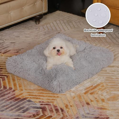 Bedfolks Plush Dog Crate Pad, Washable Faux Fur Bed for Small Dogs & Cats - 17"x12", Light Grey - color: Solid Light Grey, size: XX-Small(17x12'')