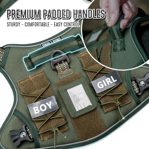 Tactical Dog Harness for Medium & Large Dogs, Green Adjustable No-Pull Control with Handle, Heavy Duty Reflective Vest - Size S - color: Army Green, size: S