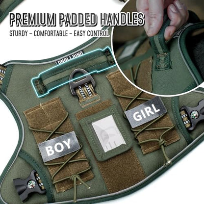 Tactical Dog Harness for Medium & Large Dogs, Green Adjustable No-Pull Control with Handle, Heavy Duty Reflective Vest - Size M - color: Army Green, size: Medium
