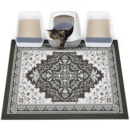 Glittme Cat Litter Mat with Non-Slip Bottom Litter Box Mat 40"X30" Litter Trapping Mat Easy to Clean Washable Cat Food Mat for Kitty,XL - color: Black, size: 40"x30"