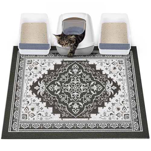Glittme Cat Litter Mat with Non-Slip Bottom Litter Box Mat 40"X30" Litter Trapping Mat Easy to Clean Washable Cat Food Mat for Kitty,XL - color: Black, size: 40"x30"