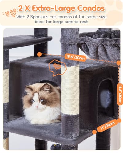 Taoqimiao Heavy Duty Cat Tree, 73in Cat Tower for Indoor Cats 25 lbs+, Extra Large Cat Tree, 2 Widen Condos, Enlarged Sleeping Platform, 9 Scratching Posts, 2 Cozy Baskets, Cat Toys, F30G Smoky Gray - color: Smoke Gray
