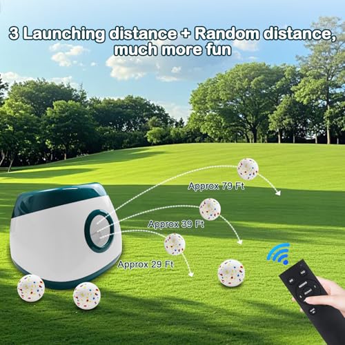 MEKAPLE Automatic Dog Ball Launcher, Upgraded Interactive Dog Balls Thrower with 3 Distance 29Ft-79Ft, Remote Control Ball Launcher for Medium&Large Dogs, 6 Etpu Balls Included (Dark Green) - color: Dark Green