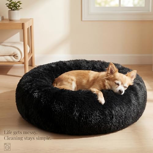 nononfish Puppy Beds for Small Dogs Washable 19" Black Calming and Anxiety Pet Beds Fluffy and Plush Durable Small Dog Bed - color: Black, size: 19 inches