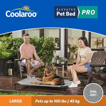 Coolaroo Pro Elevated Dog Bed - Low-Profile Access, Moisture-Resistant Cover, Breathable Fabric & Tool-Free Setup, Steel Gray, Large - color: Steel Grey, size: Large