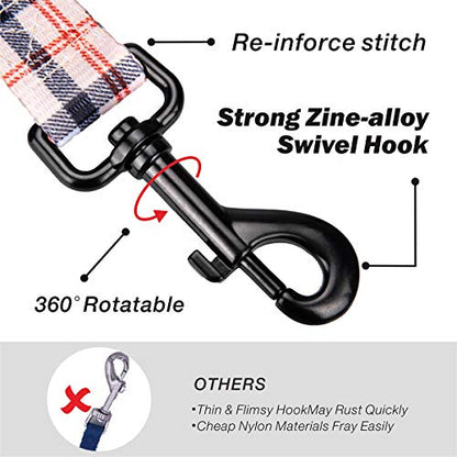 PoyPet 5 Feet Dog Leash - 2 Cushioned Handles - Functional Car Seat Belt (Checkered Beige) - color: Checkered Beige - 2 Handles