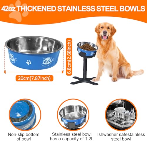 Elevated Dog Bowls 3 Height Adjustable Raised Bowl Stand with 42oz Stainless Steel Dog Food Bowls Tiltable Dogs Feeder Adjusts to 5.5",9.45",13.2" Non-Slip for Small Medium Large Dogs - color: With Bowls