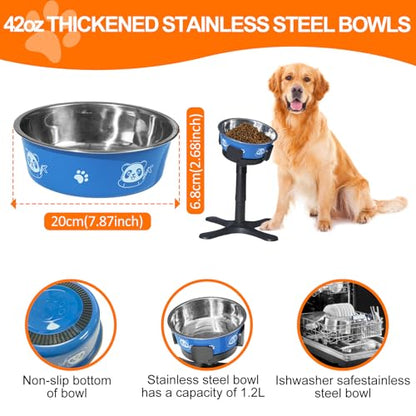 Elevated Dog Bowls 3 Height Adjustable Raised Bowl Stand with 42oz Stainless Steel Dog Food Bowls Tiltable Dogs Feeder Adjusts to 5.5",9.45",13.2" Non-Slip for Small Medium Large Dogs - color: With Bowls