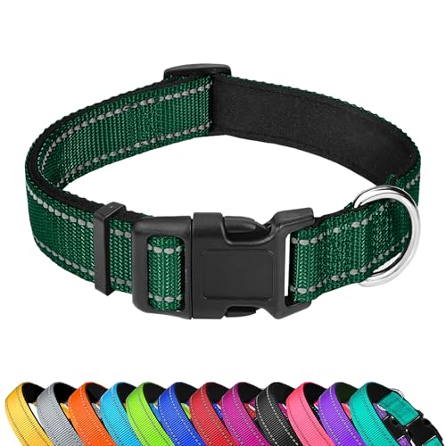 Reflective Dog Collar, Adjustable Soft Neoprene Padded Nylon Pet Collars with Buckle for Puppy and Small Dogs, Cats, Dark Green,XS - color: Dark Green, size: X-Small