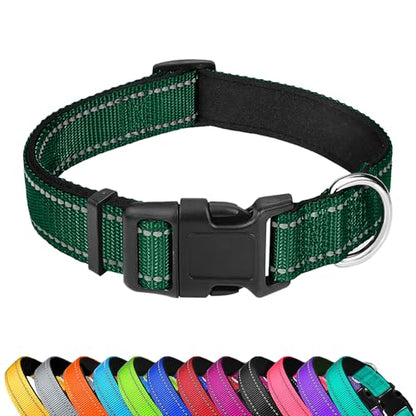 Reflective Dog Collar, Adjustable Soft Neoprene Padded Nylon Pet Collars with Buckle for Puppy and Small Dogs, Cats, Dark Green,XS - color: Dark Green, size: X-Small