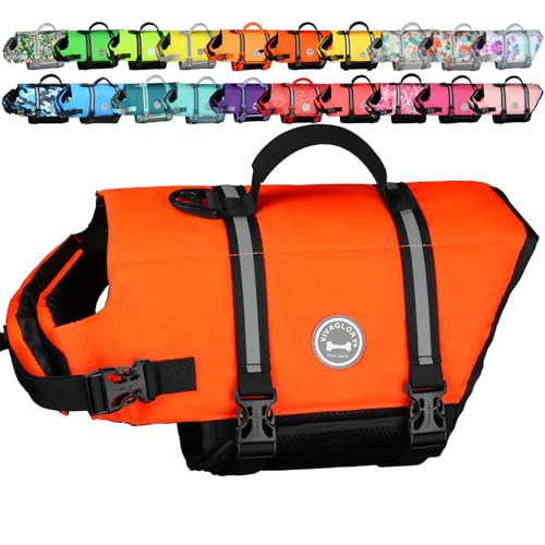 VIVAGLORY Rip Stop Dog Life Vest, Swimming Vest with Handle, Buoyancy for Doggy Puppy, Dog Life Jacket for Swimming & Boating, XXS, Bright Orange - color: Bright Orange, size: XXS: 11-14 inch (Ribcage Girth)