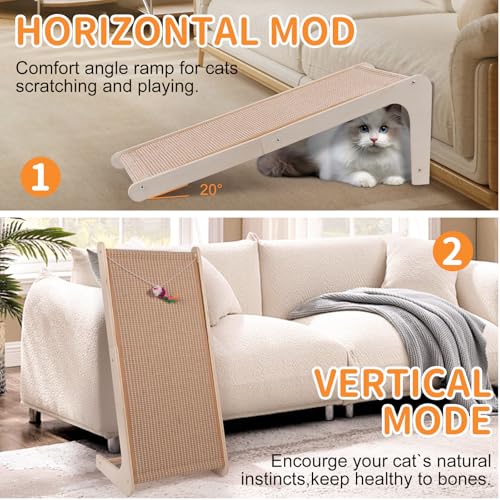 Sisal Cat Scratchers for Indoor Cats, 26.8'' L-Shape Cat Scratching Board, Solid Wooden Cats Scratch Pad with Mouse Toy, Large Cats Scratching Posts to Protect Furniture(Ramp Scratcher) - size: Ramp