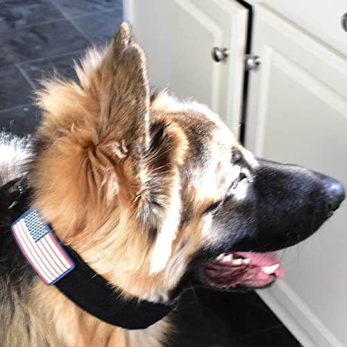 Tactical Dog Collar 2 Inch Wide Heavy Duty with Metal 2-Pin Belt Buckle for Medium, Large & XL Dogs, Thick Military-Style K9 Collar, Reflective, with Name Plate Area, USA Flag Patch, Strong & Durable - color: BLACK, size: 12-20 inches