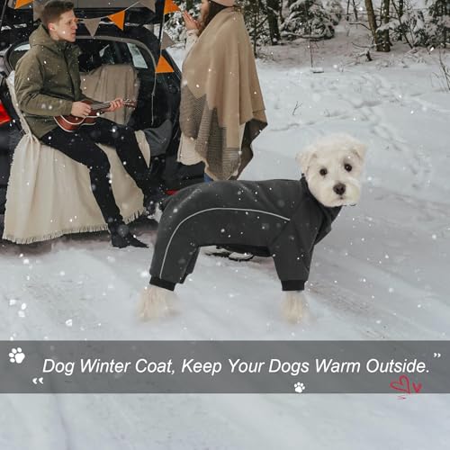 Four Leged Dog Winter Coat, Fullbody Warm Fleece Dog Jacket, Reflective Puppy Cold Weather Coats with Leash Hole & Drawstring, Back Zipper Water-Resistant Doggie Winter Clothes - color: Dark Grey, size: X-Large