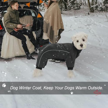 Four Leged Dog Winter Coat, Fullbody Warm Fleece Dog Jacket, Reflective Puppy Cold Weather Coats with Leash Hole & Drawstring, Back Zipper Water-Resistant Doggie Winter Clothes - color: Dark Grey, size: XX-Large